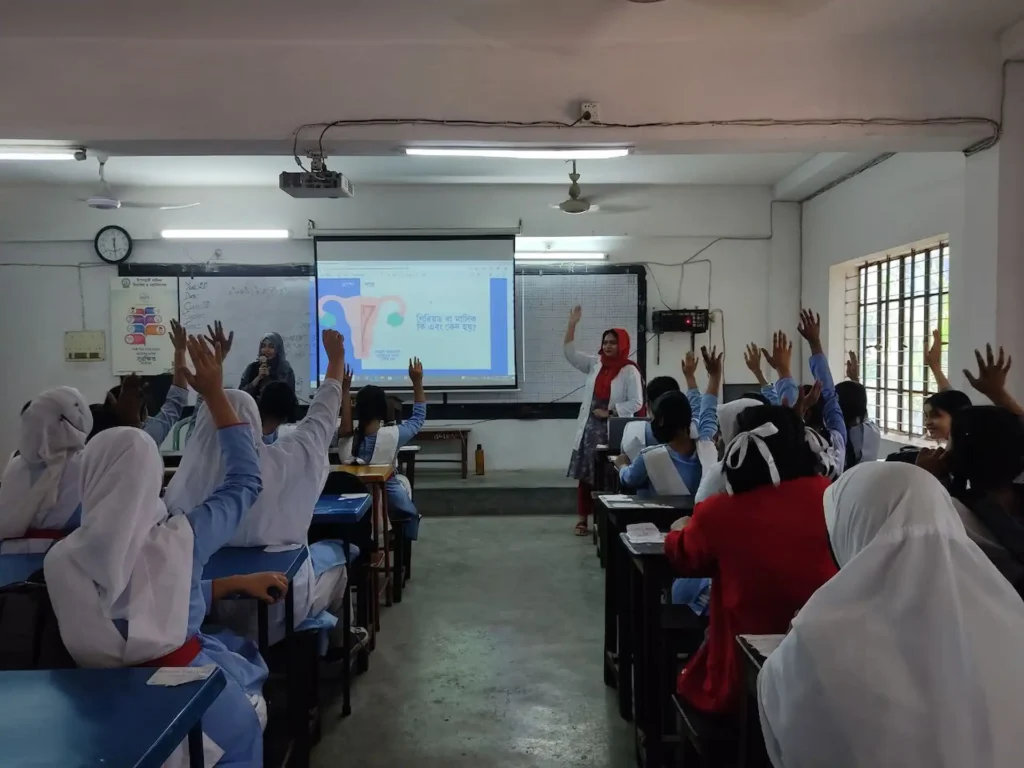 Students in a school pubertal-awareness workshop