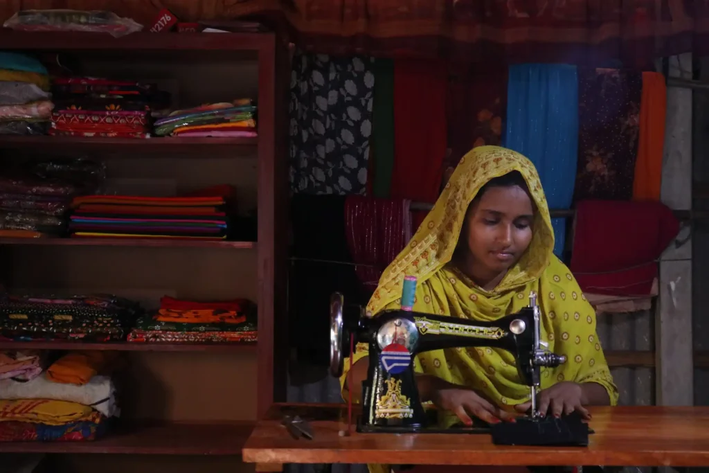 A woman working in her new profession after training